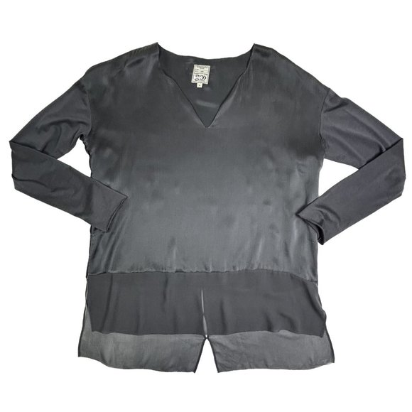 go by GOSILK‎ 100% Silk High Low Tunic Blouse Top Medium Charmeuse & Chiffon EUC - Picture 1 of 8